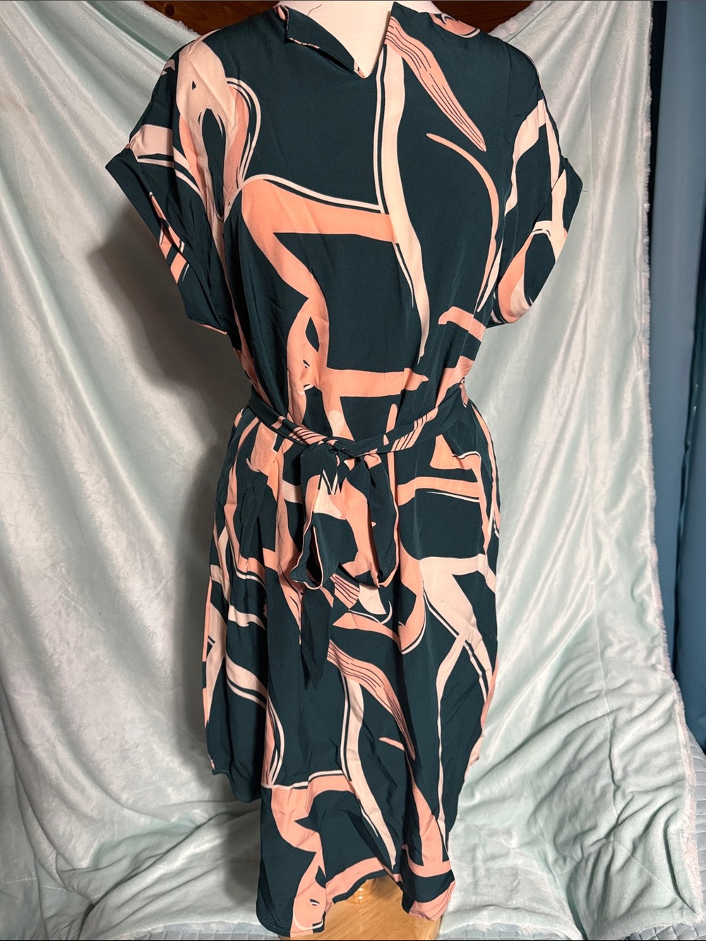 NWOT (still in bag from SHEIN) SHEIN Teal and Peach Abstract Dress with Belt